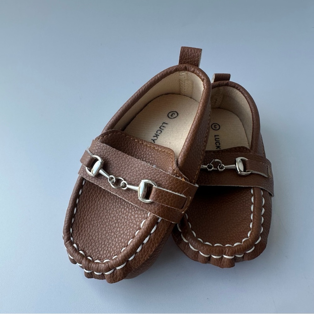 Lucky Brand Infant Loafers Size 3 Brown Faux Leather Easter shoes